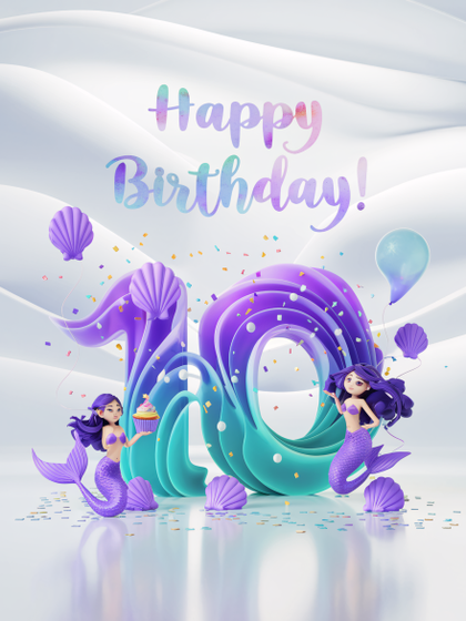 3D Render: Happy 10th Birthday Mermaid Scene