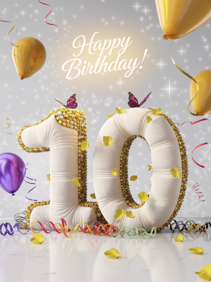 Happy 10th Birthday! Festive 3D Render