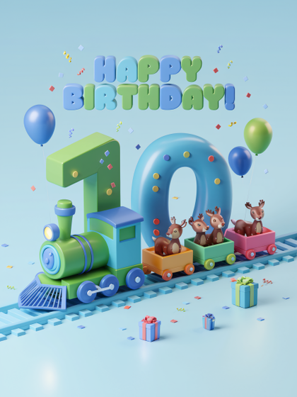 3D Render of Tenth Birthday Train with Reindeer