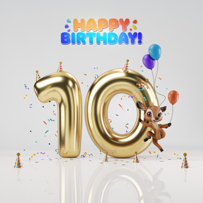 Happy 10th Birthday! Festive Gold Number Ten with Cute Deer