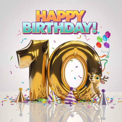 Tenth Birthday Celebration: 3D Render of Number 10 Balloons