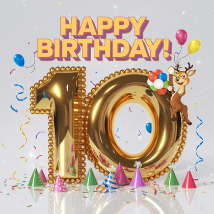 Happy 10th Birthday! Festive Gold Number Ten Balloon