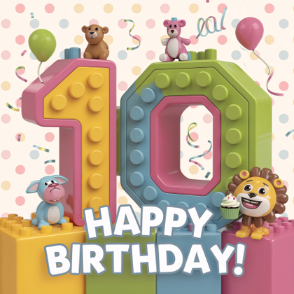 Happy 10th Birthday! Fun 3D Render of Number 10 with Toys