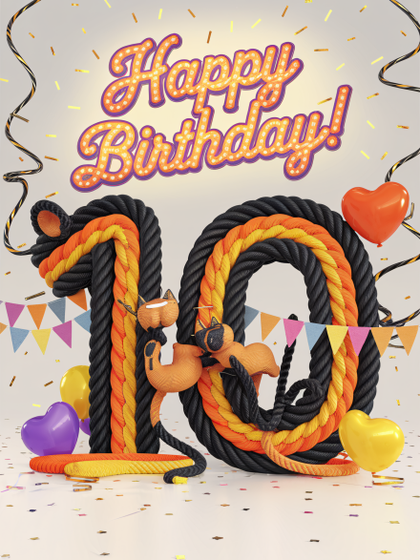 Happy 10th Birthday! Festive 3D Render