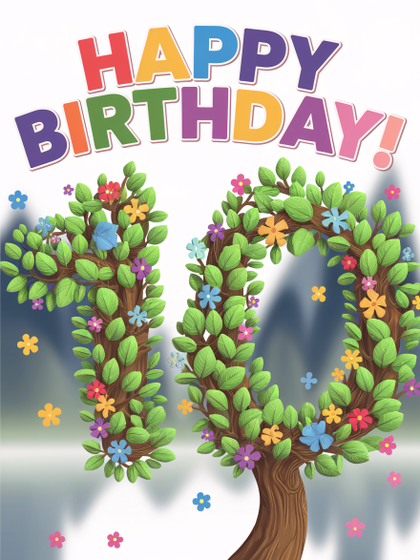 Happy 10th Birthday Floral Tree Greeting Card