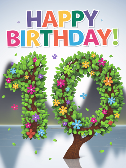 Happy 10th Birthday Tree Illustration