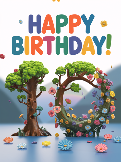Happy Tenth Birthday! Whimsical Tree Illustration