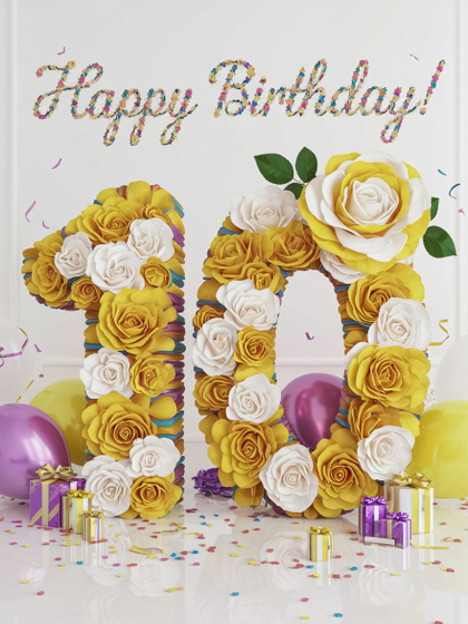 Happy 10th Birthday Floral Number