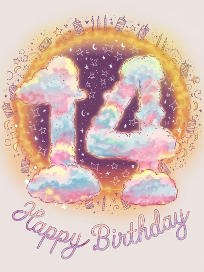 Free Download Happy 14th Birthday: 3D Cherry Number Cake