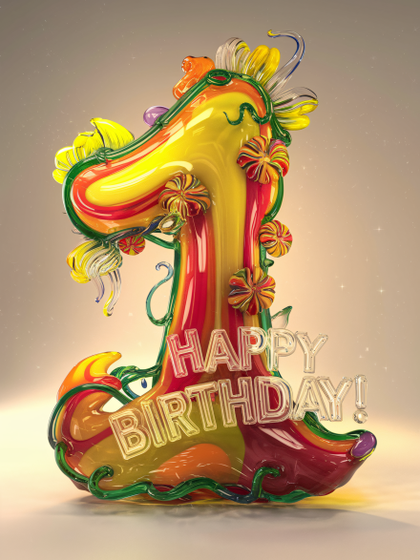 Festive Glass Number One Birthday Sculpture
