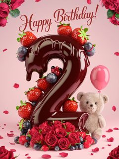 Happy 2nd Birthday Chocolate Card with Teddy Bear and Berries