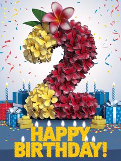 Happy 2nd Birthday Floral Number Two with Gifts and Candles