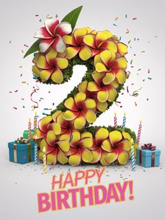 Happy 2nd Birthday Floral Number Two with Gifts and Candles
