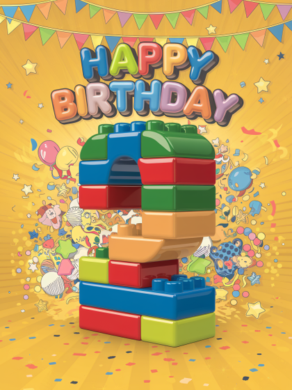 Happy Second Birthday: 3D Number Two Blocks Design