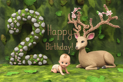 Happy 2nd Birthday: Adorable Baby and Deer in a Magical Forest