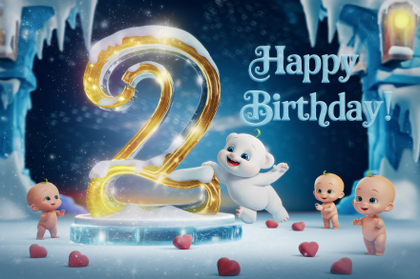 Whimsical Second Birthday Ice Sculpture with Polar Bear