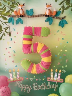 5th Birthday Party Decorations: Cute Fox & Number Five