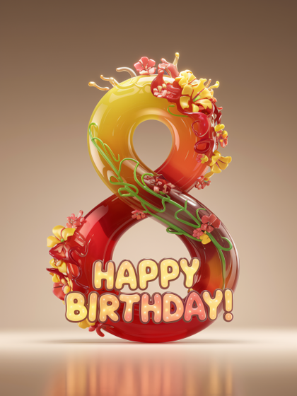 Free Download 3D Render of Number 8 with Rope Design and Birthday Elements