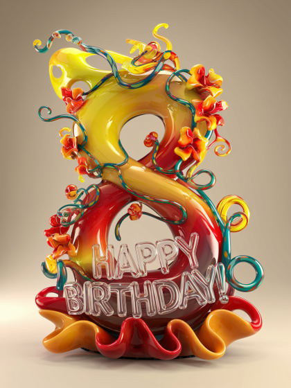Free Download 3D Render of Number 8 with Rope Design and Birthday Elements