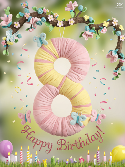 Free Download 3D Render of Number 8 with Rope Design and Birthday Elements