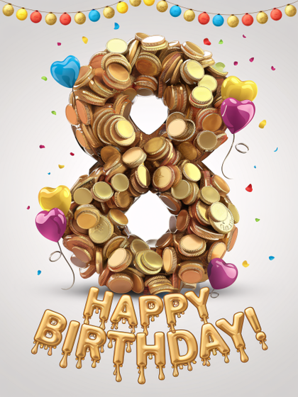 Free Download 3D Render of Number 8 with Rope Design and Birthday Elements