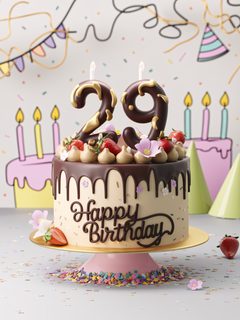 29th Birthday Cake With Chocolate Drip And Strawberry Toppings