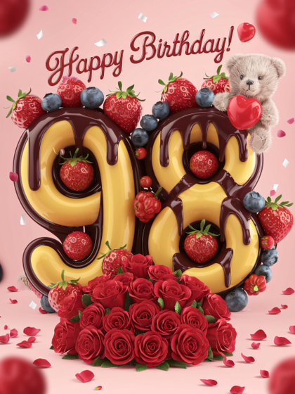 98th Birthday Cake with Chocolate and Berries 3D Render