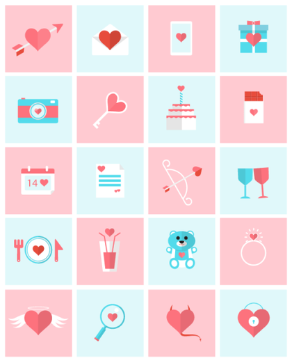 Flat Valentine’s Day Icons Vector Set