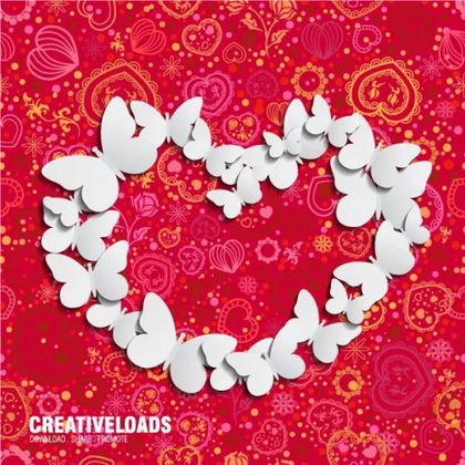 Valentines Day Background with Heart Shaped White Paper Butterflies