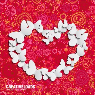 Valentines Day Background with Heart Shaped White Paper Butterflies