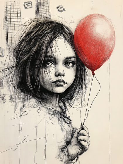 A Child With A Balloon In A Cityscape