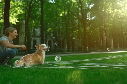 A Girl is Playing with the Dog