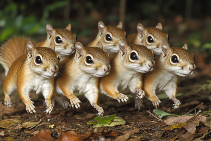 A Line Of Curious Squirrels Running