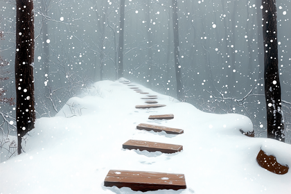 A Snowy Path in the Woods