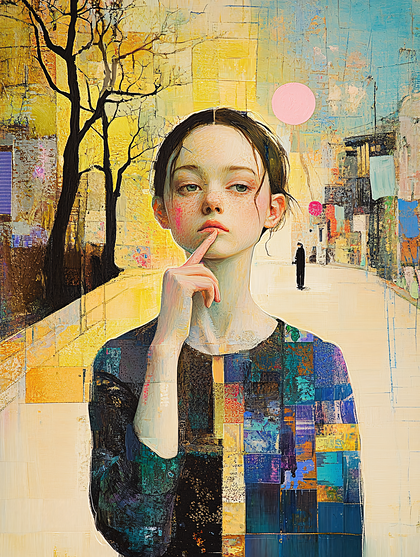 A Thoughtful Girl In A Cityscape