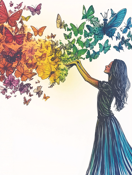 A Woman Surrounded By Butterflies