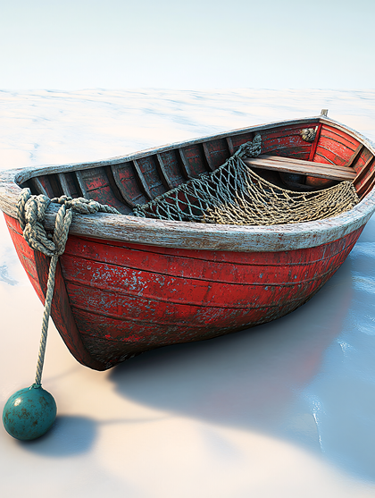 Abandoned Fishing Boat On Frozen Water