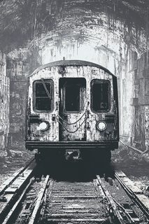 Abandoned Subway Car in Dark Tunnel