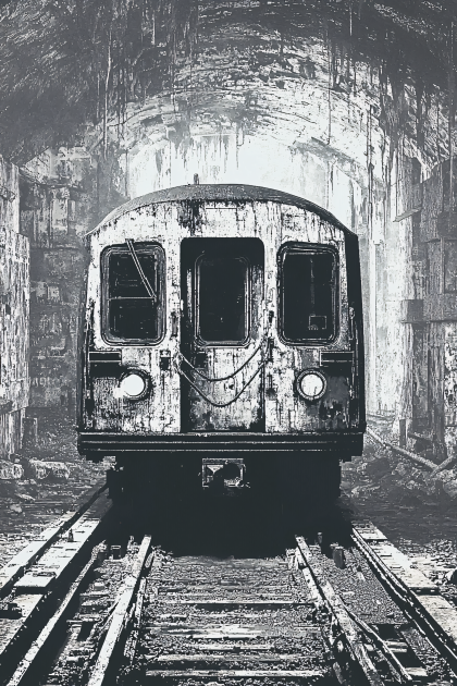 Abandoned Subway Car in Dark Tunnel