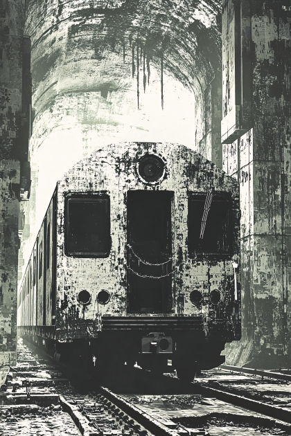 Abandoned Subway Car in Tunnel