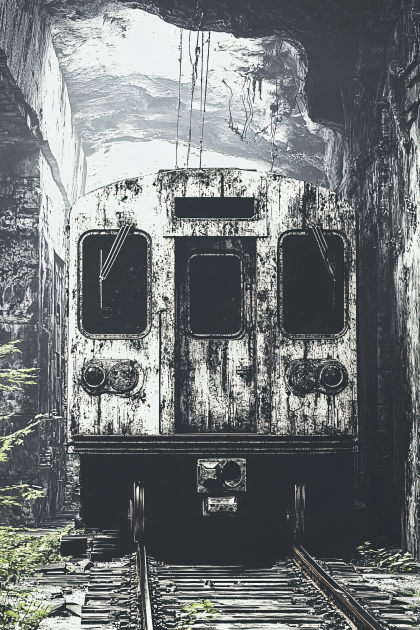 Abandoned Subway Car in Tunnel