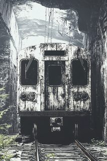 Abandoned Subway Car in Tunnel