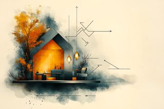 Abstract Architectural Interior with Autumn Tree