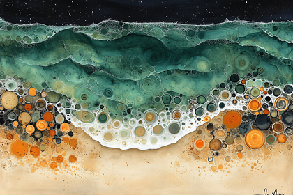 Abstract Beach Scene with Bubbles