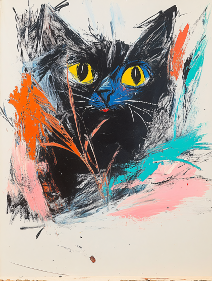 Abstract Black Cat Painting