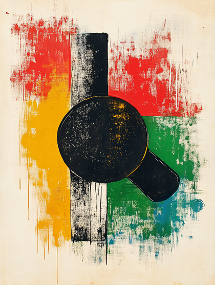 Abstract Black Geometric Form On Color Blocks