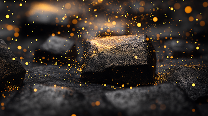 Abstract Black Geometric Shapes With Golden Particles