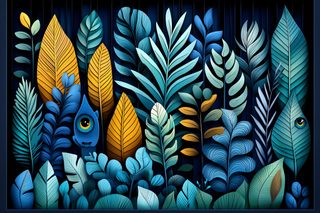 Abstract Botanical Garden With Eye Leaves