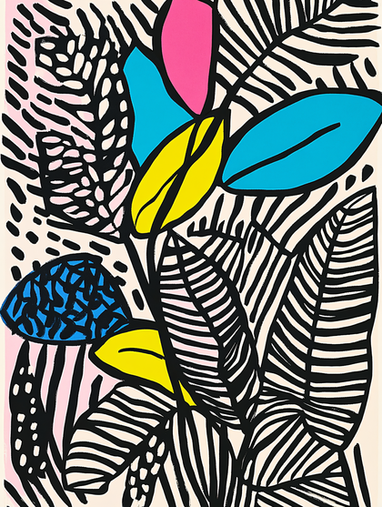 Abstract Botanical Illustration With Bold Colors