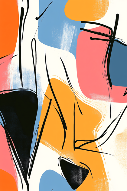Abstract Brush Strokes And Geometric Shapes